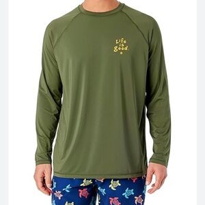 Life is Good Men’s Long Sleeve Green Tee Rush guard UPF 50+ Men's Large Dog Gone